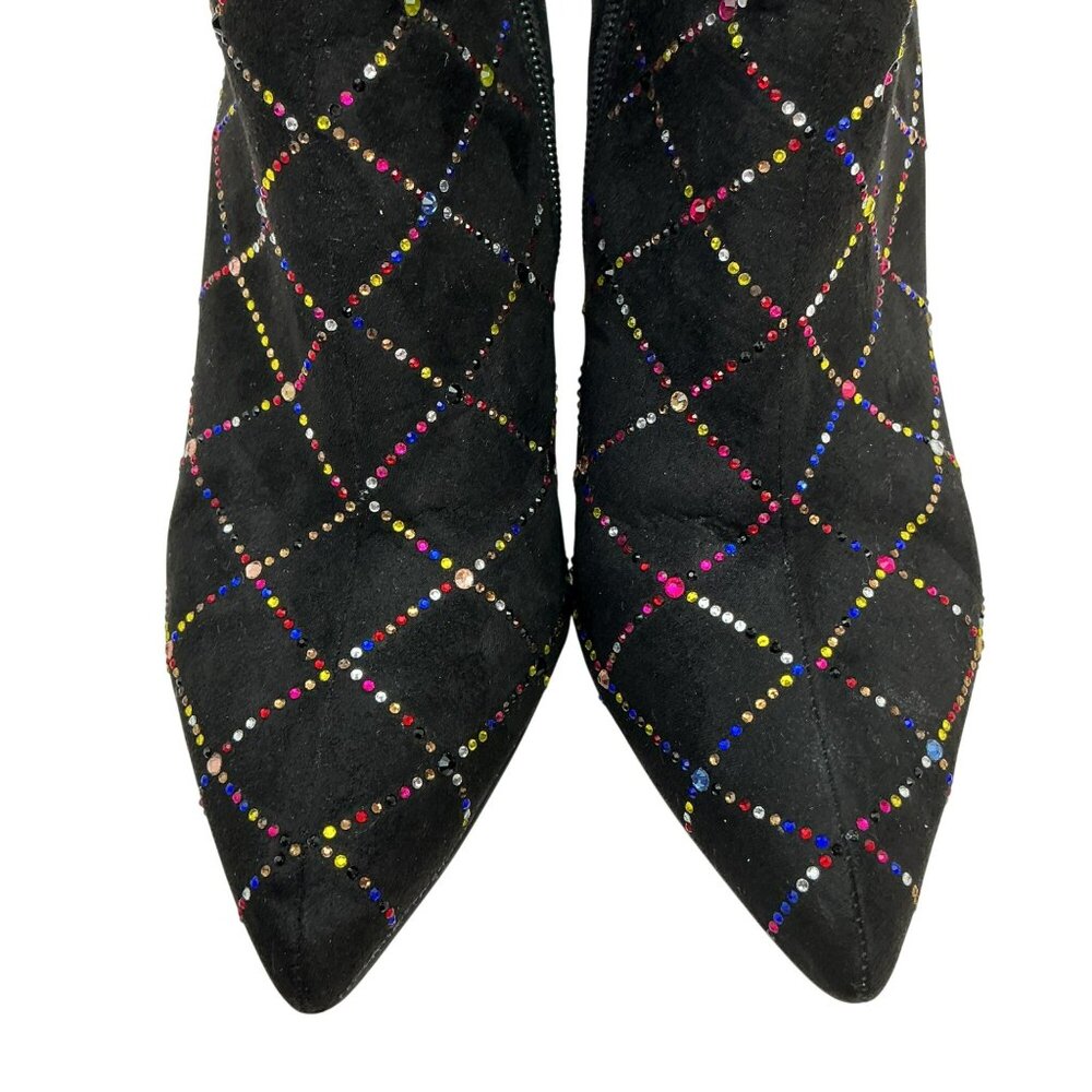 Betsey Johnson Kassie Rhinestone Block Heel Zip Ankle Booties Womens 8.5M Black - Picture 5 of 16